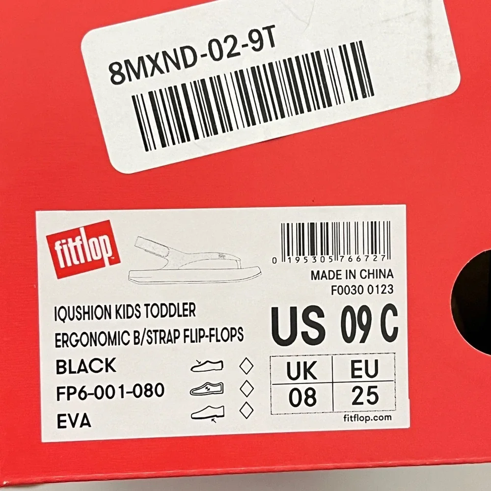FitFlop iQushion Kids Toddler Flip Flops 9C‎ Black Ergonomic B-Strap Sandals